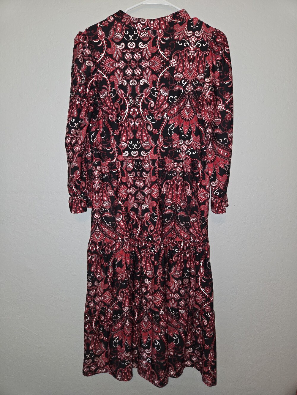 Jude Connally Red & Silver Paisley Amore Dress, 3/4 Sleeves, Small - Picture 6 of 7